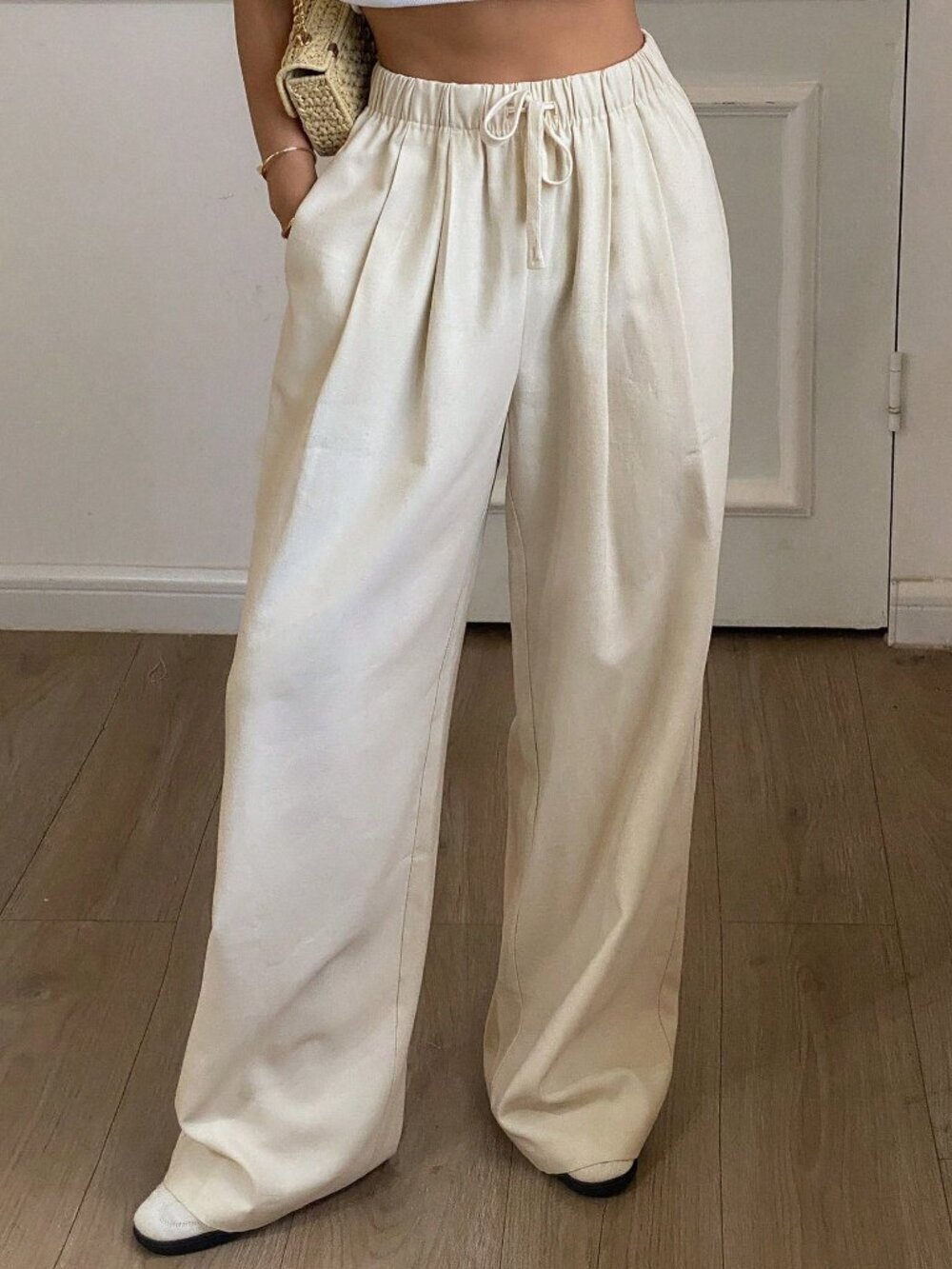 Apricot Casual Women's Loose Straight-Leg Pants with Elastic Drawstring